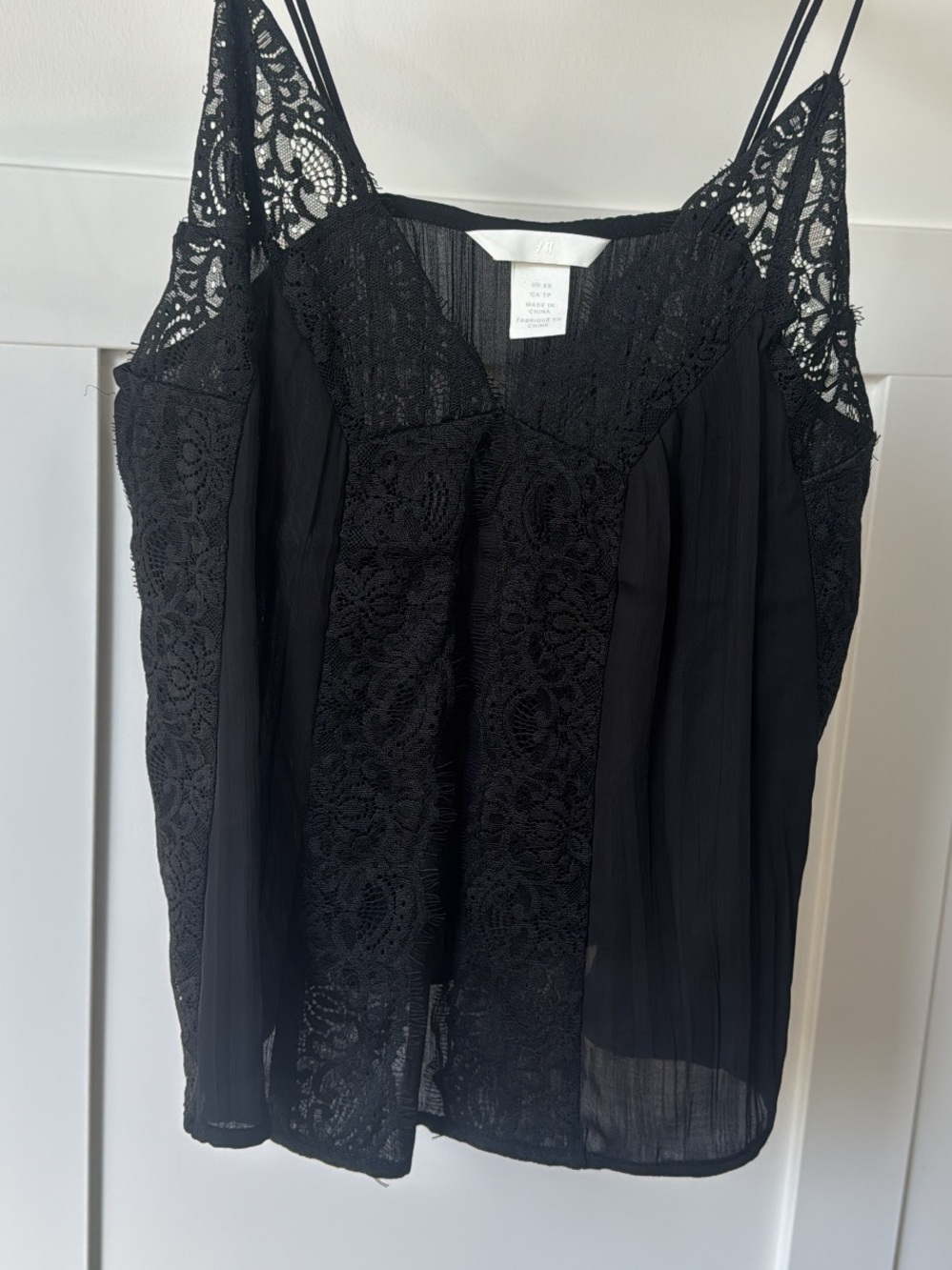 Black Lace-Panel Spaghetti Strap Cami